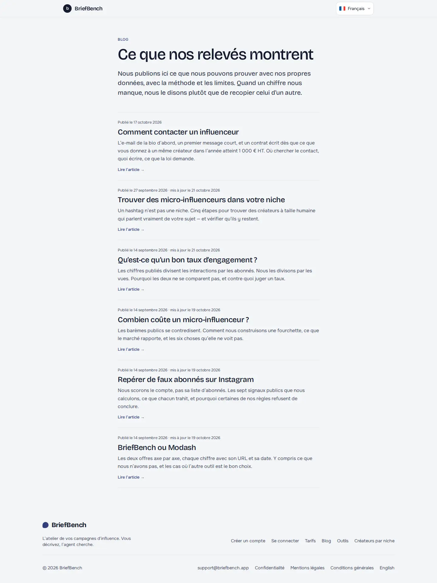 Capture de page du blog du site BriefBench, sur ordinateur